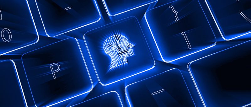 Glowing keyboard key with an AI icon